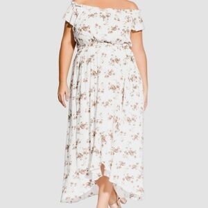 City Chic Womens White Floral Ruffled Maxi Dress Plus 20
